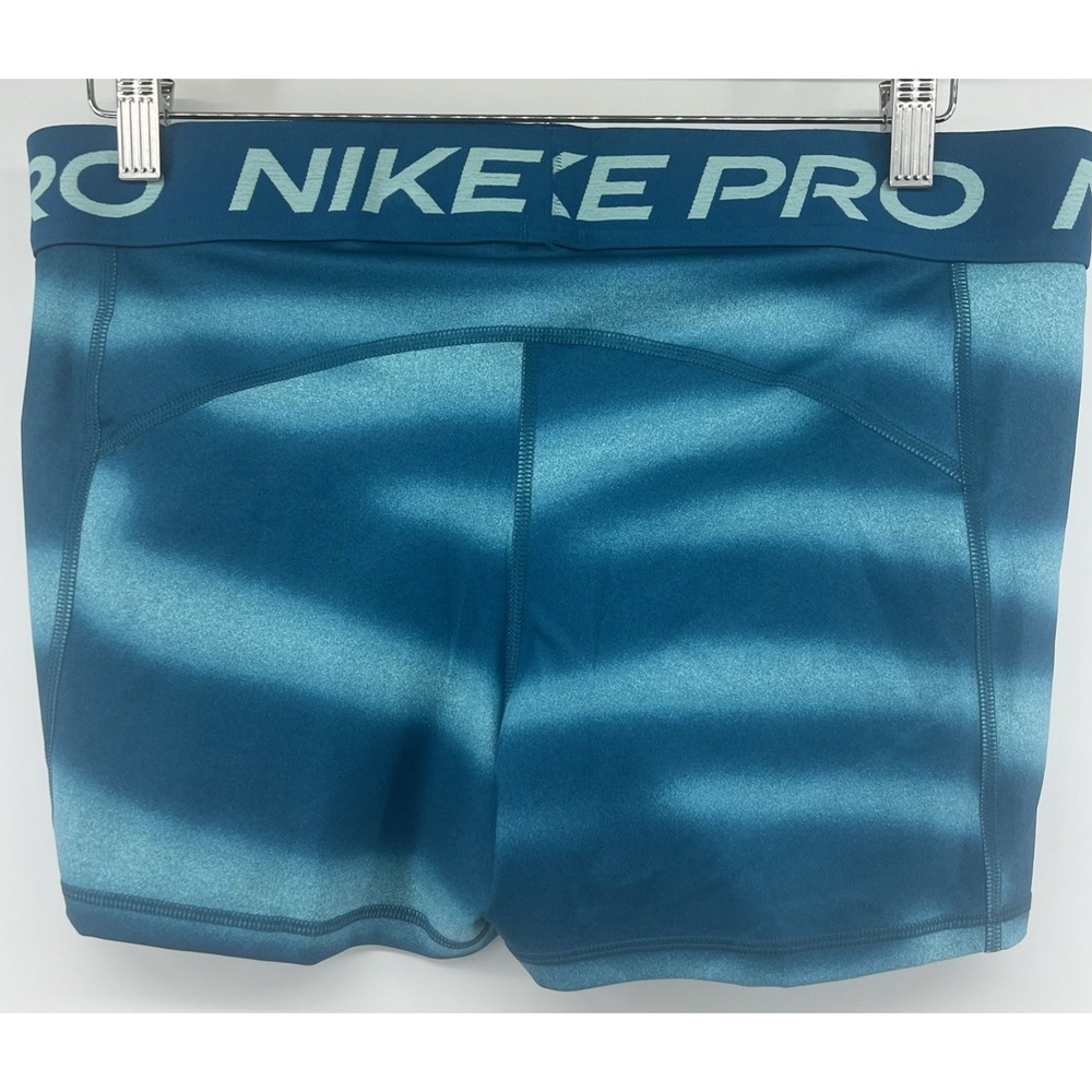 Nike Women's Pro 3" Striped Shorts Teal Blue XL IH7636-301 New - Picture 2 of 4